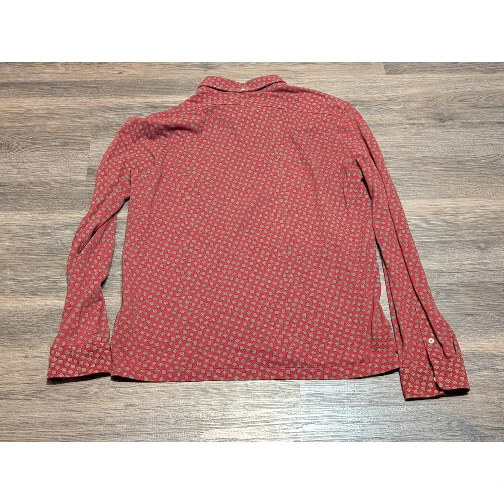 Ralph Lauren Mens Large‎ Red Geometric Print Long Sleeve Button Down Polo Shirt